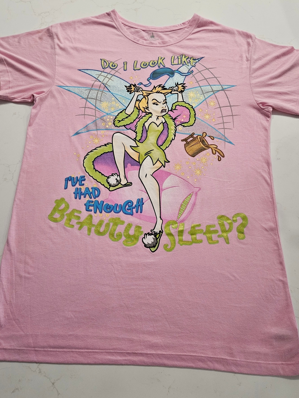 Disney Pink Tinker Bell Graphic Sleep Tee - Pink & Green